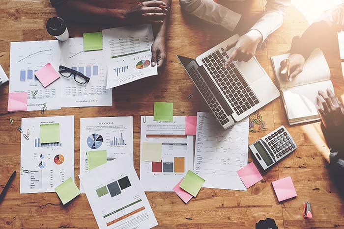 business papers and computers