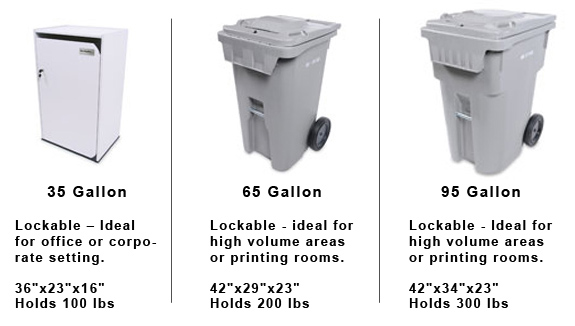 Different-sized containers prepared for professional paper shredding in Georgia & Florida
