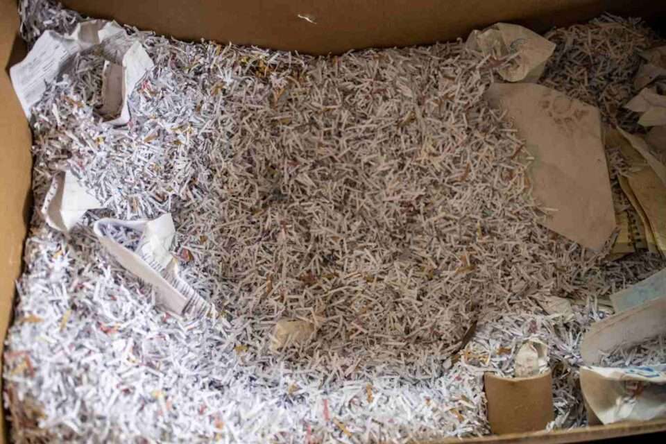 A Large Box Filled with Shredded Paper Placed on a Table in an Office In Tampa Bay, FL